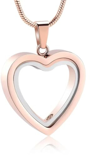 Tied By Love Glass Heart Cremation Jewellery Urn Necklace Pendant Ashes Locket Keepsake in Stainless Steel For Mum Dad Sister Brother Grandma Grandpa Family Friends Gift