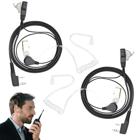 Set di 2 auricolari per walkie talkie a 2 pin, per cuffie (150 cm), compatibili con la radio bidirezionale Kenwood Baofeng Uv-5r 888s Rt24 Rt27 Hesenate Ht999