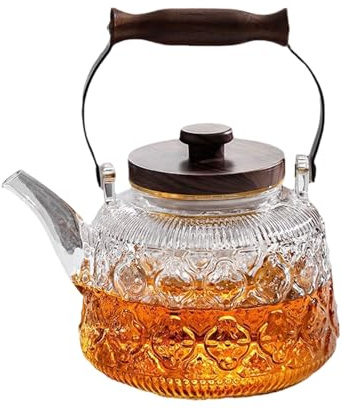 Teekanne aus Borosilikatglas, 970 ml, verdickte, hitzebeständige Glas-Teekanne mit Teesieb und Deckel, für den Herd geeignet, handgefertigter Wasserkocher, für Frauen und Erwachsene