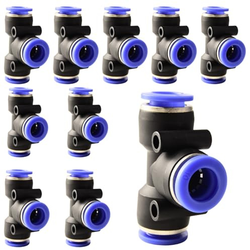 ANGEEK 10 piezas de racores en T de 10 mm y 3 vías, conector PE para neumáticos, conectores neumáticos de plástico, racor para aire comprimidoke