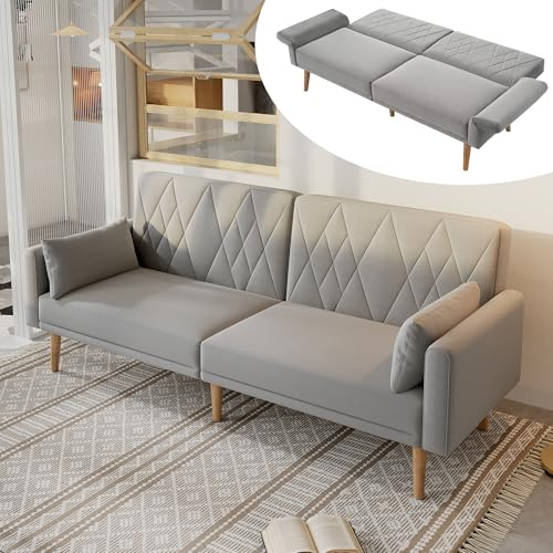 DRIXNO Zweisitzer-Sofa, Schlafsofa mit Schlaffunktion, Schlafsofa aus Samtstoff, Geeignet für Wohnzimmer, Schlafzimmer, Heimkino, Gästezimmer,Grey.