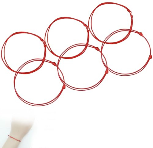 Lumi Zenva Bracciale Kabbalah Rosso 6 Pezzi, Filo del Destino Regolabile per Coppia, Braccialetto Spirituale Cabala Tibetana per Uomo e Donna, Portafortuna e Protezione dell’Energia (6)