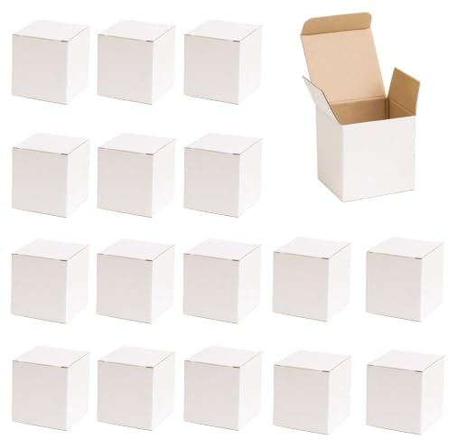 MiDube 25er Pack weiße Kraft-Wellpappkartons, 10x10x10 cm | kleine Geschenkboxen für Tassen, zum Einpacken von Glaswaren und kleinen Geschenken