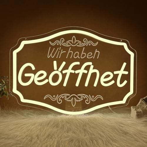 Wir Haben Geöffnet Neon Schild,Open Schild LED Wanddekoration für Geschäfte Café Restaurant Hotel Modegeschäft Buchhandlung Cafeteria,Willkommen Neon Sign Geschenk für Geschäft USB Powered(15*11)