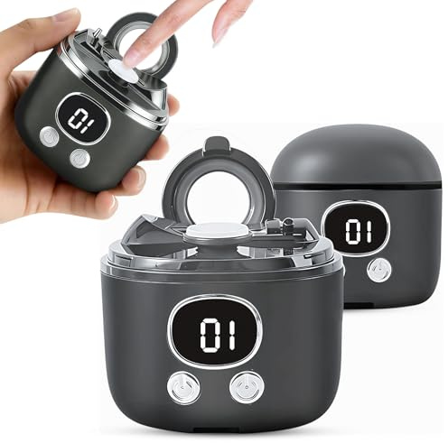 RAPRAP Coupe Ongle Electrique 3 En 1 et Polisseur, Tondeuse Automatique D'Ongles à 3 Vitesses Avec Loupe 2,5x Pour Seniors, Adultes, Enfants, TêTe De Lame Large/éTroite, Faible Bruit,Gris
