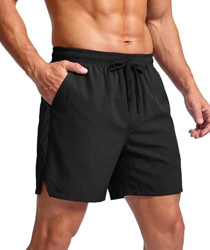 Elainone Kurze Hosen Herren Sporthose Shorts Herren Sommer mit Taschen Stretch Sport Shorts für Basketball Gym Schwarz L