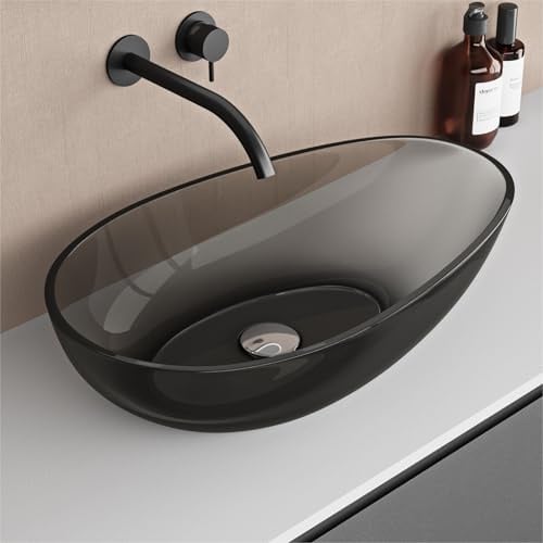doporro Waschbecken Waschschale aus Harz, 60x36x14cm oval in Glasgrau | Handwaschbecken Aufsatzwaschbecken für Badezimmer und Gäste-WC, Leicht zu reinigen, Waschplatz ohne Armaturloch Coloria04