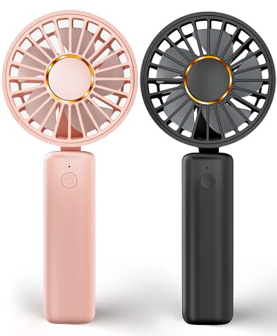 2 Pack Portable Handheld Fan, Mini Desk Fan Foldable 1800mAh, 180° Ratotion, 3 Speeds, Ultra Quite, Up to 8H Long Use Time, Small Personal Cooling Fans Makeup Lash Fan for Women Girls, Dark Black Pink