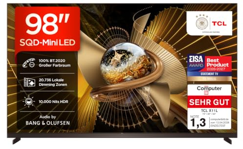 TCL 98X11L – Smart TV SQD‑Mini LED 4K HDR10+ da 98, 10.000nit | 20,736 Dimming Zones, Dolby Vision IQ & Atmos, 144Hz VRR, ZeroBorder Design, Audio by Bang & Olufsen