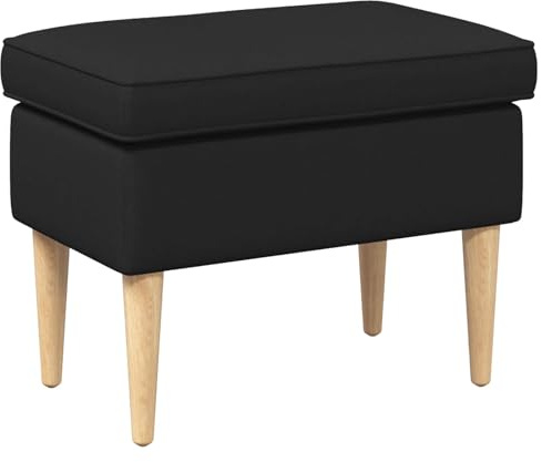 Ordellia Svart pall av polyester 55 x 35 x 41 cm med avtagbar stoppning, träben av gummiträ och robust ram av trämaterial för vardagsrum, sovrum, hall