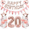 Ouceanwin Geburtstagsdeko 20 Jahre Mädchen, Rosegold Luftballon 20. Geburtstag Deko Set, Folienballon Zahl 20, Helium Ballon Happy Birthday Girlande für 20. Geburtstag Kinder Party Deko