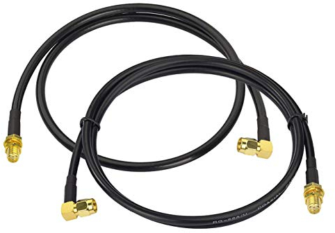 BINGFU Ham Radio Antenna Extension Relocation Cable SMA Male Right Angle to Female RG58 Coaxial Cable 1m 3 feet (2-Pack) for BaoFeng Yaesu Vertex Standard Horizon Marine VHF Ham Radio