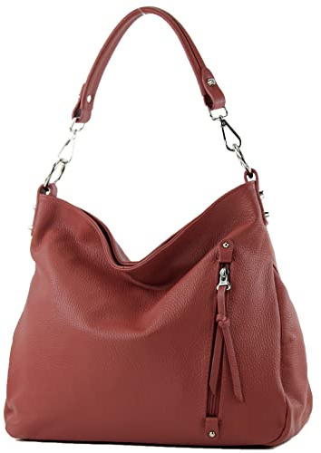 modamoda de T183 Damen Schultertasche Handtasche Tragetasche Echtleder Groß handmade in Italy, Farbe:Purpurrot