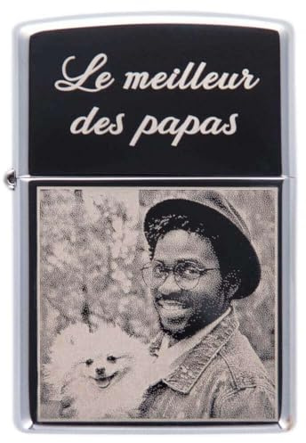 Briquet personnalisé créé à l’Aide d’Un Briquet de la célèbre Marque – Votre Photo et/ou Texte gravé sur ce Briquet tempête argenté chromé High Polish