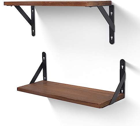 AGM Wandregal 2er Set, Schweberegale 42.5cm x 15cm Hängeregal rustikales Holz Regal Wand Dekor, Funktionales Regal für Küche Büro Badezimmer Schlafzimmer Wohnzimmer Waschküche