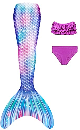 NAITOKE Meerjungfrauenschwanz mit Bikini für Mädchen,3pc,ohne Monoflosse,DGJDV,120