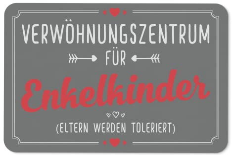 Tassenbrennerei Fußmatte mit Spruch Verwöhnungszentrum für Enkelkinder - Geschenk für Oma und Opa lustig - Großeltern (Grau)