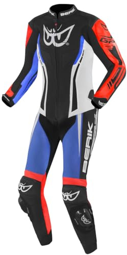 Berik Monza Damen 1-Teiler Motorrad Lederkombi, schwarz/weiß/rot/blau, 44