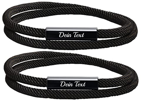 XUANPAI Armband mit Gravur für Pärchen I Personalisierbares Partnerarmband mit Gravur | Hochwertiges Pärchenarmband in Schwarzes Mailänder Seil | Paar Geschenk für Frauen und Männer