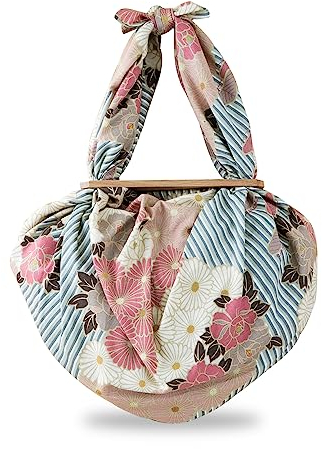 Furoshiki Wickeltasche (Retro-Blume), hergestellt in Japan, 100 % Baumwolle, japanisches Kimono-Design, Geschenkpapier, Tapisserie-Tasche, Furoshiki Taschenset Pinkbeige / 100.1 cm, Large
