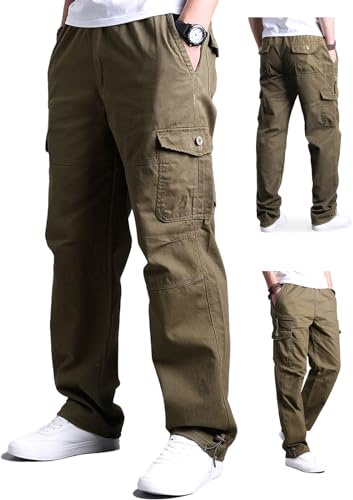 Aotoyou Pantalon Cargo Poches Homme Travail avec Poches Grande Taille 100% Coton Epais Jaune XXL