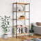 prissent Regal mit 5 Regalböden, Schwarz und Eiche, 80 x 40 x 163 cm, Mehrzweckschrank mit Regalen, Industrial, Vitrine, Standvitrine, Regale aus Holz, Eckregal