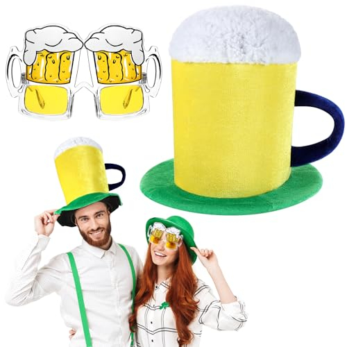 Neer 2 Stück Karneval Mütze und Brille Set Neuheit Party Hut Lustige Sonnenbrille Cosplay Kostüm Accessoires (Bierfest Bier)
