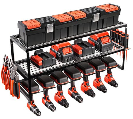 BELLE VOUS Scaffale da Parete - Pannello in Metallo Porta Attrezzi da Lavoro - per Officina Meccanica e Garage - Organizer Utensili e Cacciaviti - Stazione di Ricarica - Nero