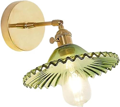 ADYOLTB Décoration Moderne Nordique luminaire Mural Chambre à Coucher en Verre Vert Abat-Jour en Laiton Applique Murale réglable Bras Droit Lampe de Chevet Industrielle intérieure pour Salon Porche