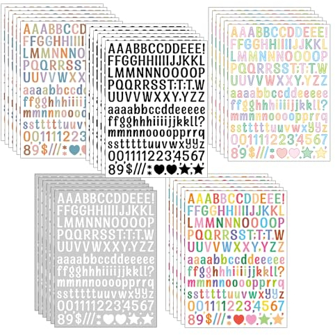 ONEBO 30 Sheets Alphabet Number Stickers, Self Adhesive Alphabet Sticker,Number Sticker,Colourful Stickers,for DIY,Scrapbooking, Greeting Cards Decoration,Craft Embellishment(5 Styles)