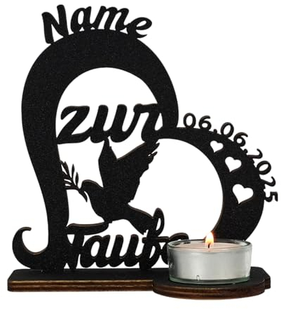 Waluna® Taufgeschenk zur Taufe Teelichthalter aus Holz - Tisch Dekoration für Kommunion Konfirmation Taufdeko - Tischdeko für Mädchen & Jungen (mit Name/Datum)
