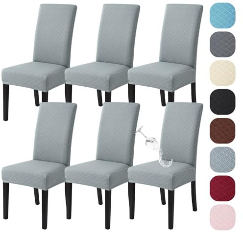 Alishomtll Stretch Stuhlhussen 6er Set Universal Moderne Jacquard Wasserdicht Stuhlbezug Schwingstuhl Elastische Hussen Abnehmbare Stuhlüberzug für Esszimmer Bankett Hochzeit (Hellgrau, 6 Stück)