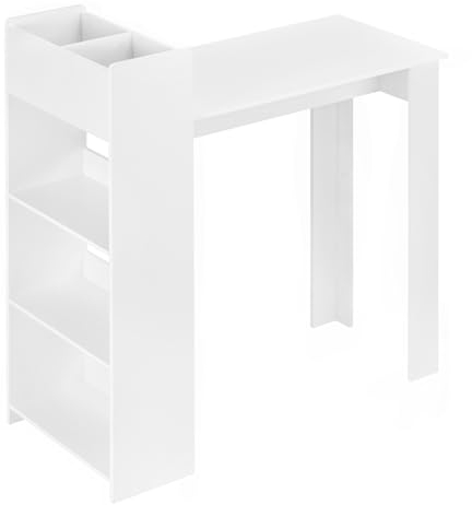 WOLTU Bartisch Stehtisch Bistrotisch Küchentisch, Bartheke mit 2 offenen Fächern 3 Ablagen, für Bar Bistro Küche Wohnzimmer Esszimmer, 110x48x120 cm, Weiß