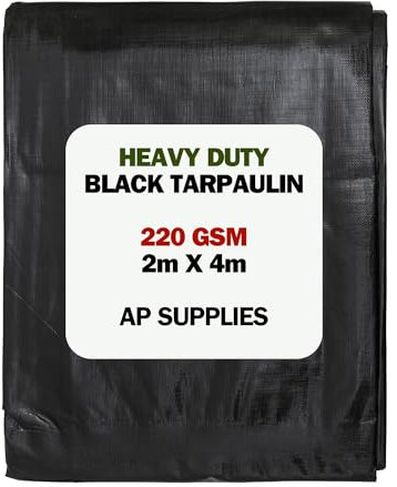 AP Supplies Black Tarpaulin 220gsm 2m x 4m – Waterproof Cover with Reinforced Edges & Rust-Resistant Eyelets – Durable Polyethylene Outdoor Sheet for Construction, Garden & Camping