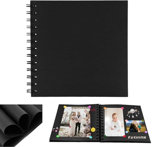 Small Scrapbook, DIY Scrap Book Photo Album with 20 Sheets | 40 Pages Black Papers, Hardback Mini Memory Book to Write in and Photos, Wedding, Travel, Anniversary, Birthday Christmas Gifts,17x17cm