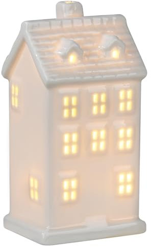 ZZOUFI Lichthaus Weiß, Lichterhaus Keramik, Teelichthaus, Weihnachten Deko Porzellan Häuser, Windlicht Haus, Lichthäuser Kerzenhaus Teelichthalter (7.2 x 6.2 x 14.5 cm)
