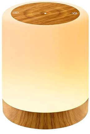 CNMTCCO LED Nachttischlampe Touch Dimming,7 Farben und 3 Farbverläufe,USB Wireless Charging, Holzmaserungselemente,Geeignet für Schlafzimmer,Wohnzimmer,Camping,etc.