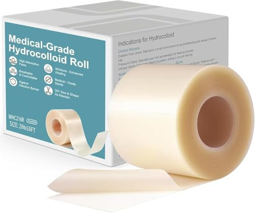 Apósito Hidrocoloide 5cm x 1,5m, Vendaje Flexible Impermeable para Ampollas | Rayyl Rollo hidrocoloide recortable, Apósito en rollo de alta absorción, Adhesivo suave, se adapta a talón y dedos