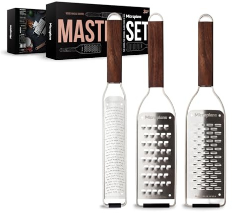 Microplane Master Series 3-Piece Grater Set - Premium Zester, Ribbon & Extra Coarse Graters | Ultra-Sharp Stainless Steel Blades | Walnut Handles | Made in USA | Professional Kitchen Tools