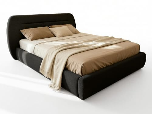 Sofnet Polsterbett Orio - Bettkasten mit Gasdruckfedern - Doppelbett mit Lattenrost, Bett mit Polsterkopfteil, Bettgestell, Schlafzimmer, Bouclé-Stoff (160 x 200 cm, Schwarz (Coral 60))