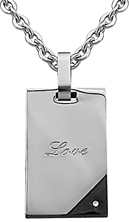 Hanessa Personalisierte Kette mit Gravur Edelstahl 55 cm mit Anhänger Buch mit Strass-Stein in silber schwarz - Personalisierte Halskette für Freundin Freund - Personalisierter Schmuck Freundschaft