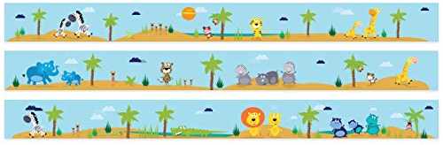 Wandkings Bordüre - Wähle ein Motiv - Große Safaritour - 3x selbstklebende Wandbordüren je 150 cm - Gesamtlänge: 450 cm - Höhe: 12,5 cm