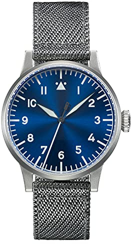 Laco Fliegeruhr Memmingen Blaue Stunde, Armbanduhr, graues Nylonband, Saphirglas, Ø 42 mm, ETA 2801.2 (Elaboré) Handaufzug, inkl. Etui - 862083