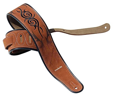 YUEKO Leathers Deluxe Gitarrengurt aus weichem italienischem Leder, Rückseite aus superweichem Wildleder, 6,3 cm breit, verstellbare Länge von 110,5 cm bis 142,2 cm, Rotbraun, 2.5 inches Wide