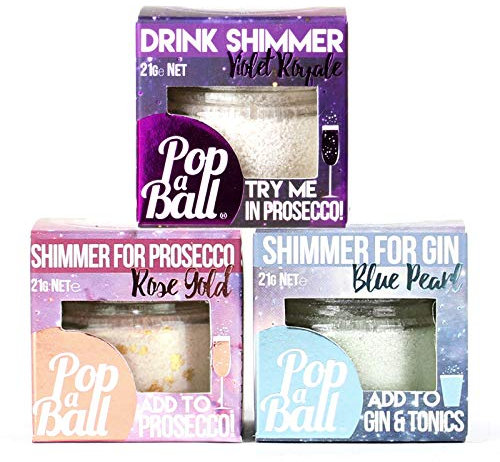 Popaball Drink Shimmer Blue Pearl, Rose Gold & Violet Royale | 3 x 21 grams | Prosecco, Gin, Mocktail & Cocktail Making Gifts | Gift Set Ideas for Her