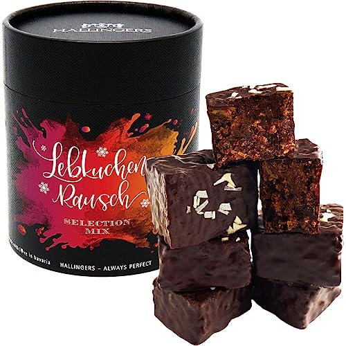 Hallingers Feinster Lebkuchenrausch Selection - 6 saftige Lebkuchen-Würfel in der edlen Papierdose (Dose) - Valentinstag als Geschenk für ihn & Geschenk für sie | Danke Silvester Neues Zuhause Genesun