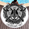 Schwarz Wikinger Helm Gekreuzte Axt Tattoo Druck Runde Strandwurf mit Quasten Keltisch Krieger Wolf Nordisch Runen Totem Stranddecke Nordisch Mythologie Roundie Franse Strandtüch white 59inch