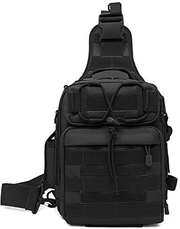 HUNTVP Fishing Tackle Sling Chest Bag Pack Small Molle One Strap Daypack for Fishing Sport Camping Hiking Cycling Outdoor (Black)