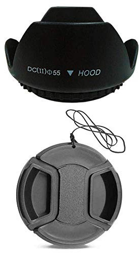 WH1916 55 mm Tulip Flower Gegenlichtblende & Deckel für Nikon D3400 D3500 D5600 mit Nikkor AF-P 18-55 mm Objektiv (1 Haube + 1 Kappe)