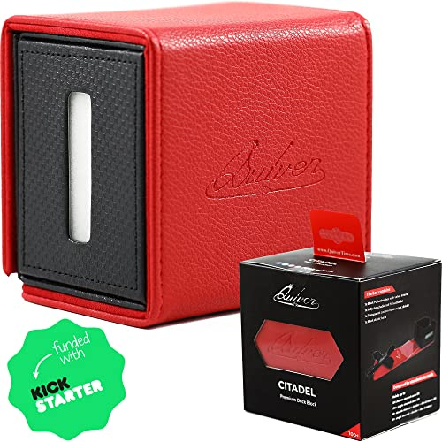 Quiver Time Citadel Deck Block Red - 100+ Card Storage Box for Cards, Dice and Tokens, Custom Divider - Compatible with Commander MTG, Pokémon and other TCG games.